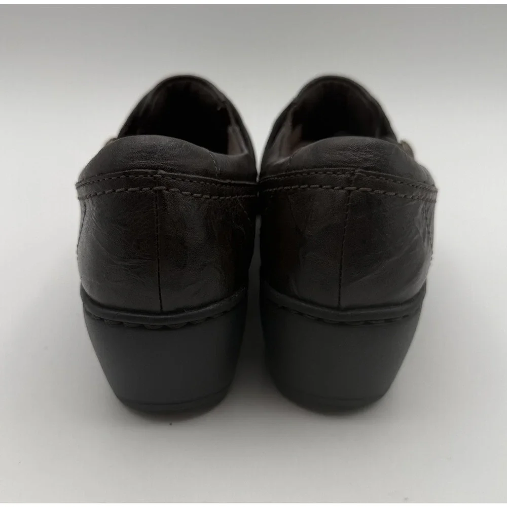 Clarks Mottled Brown Leather Women's Shoes‎ Sz 7 M Rose Button Slip On Comfort